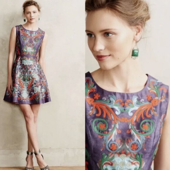 Pankaj & Nidhi Anthropologie Octave Dress Embroidered Purple Cocktail Boho Party - Picture 3 of 15